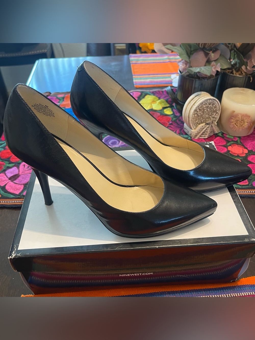 Nine West Black Pointed-Toe Leather Stiletto Pumps